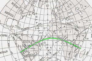 Trayectoria del eclipse de 1919, cortes�a Royal Observatory Greenwich.